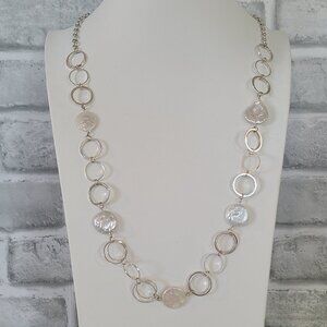 Baroque Coin Pearl Silver Tone Circle Necklace Classic Corpcore Office Siren